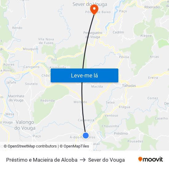 Préstimo e Macieira de Alcoba to Sever do Vouga map