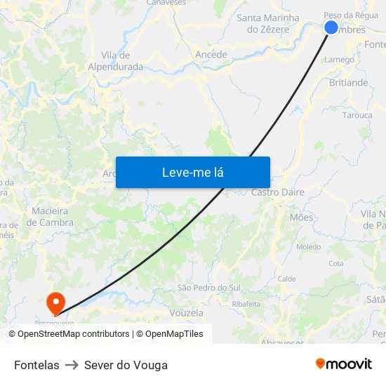 Fontelas to Sever do Vouga map