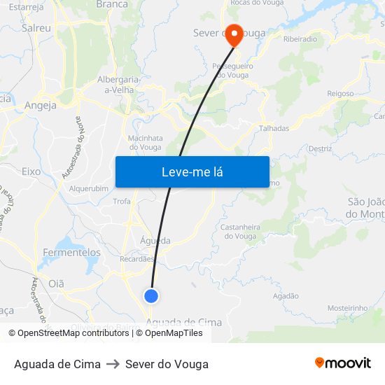 Aguada de Cima to Sever do Vouga map