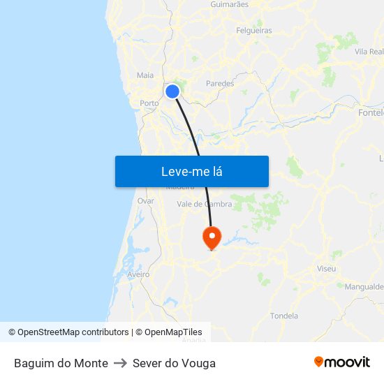 Baguim do Monte to Sever do Vouga map