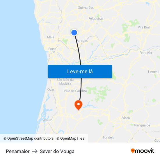 Penamaior to Sever do Vouga map