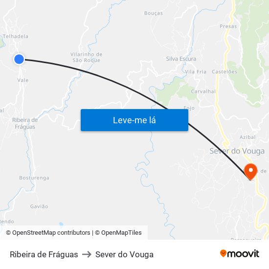 Ribeira de Fráguas to Sever do Vouga map