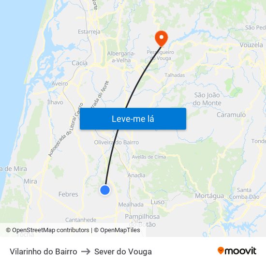 Vilarinho do Bairro to Sever do Vouga map