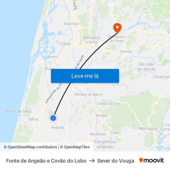 Fonte de Angeão e Covão do Lobo to Sever do Vouga map