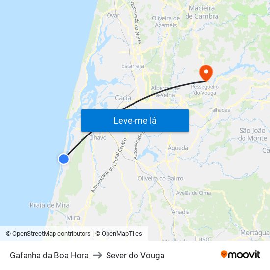 Gafanha da Boa Hora to Sever do Vouga map