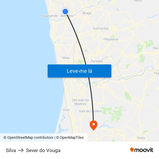 Silva to Sever do Vouga map