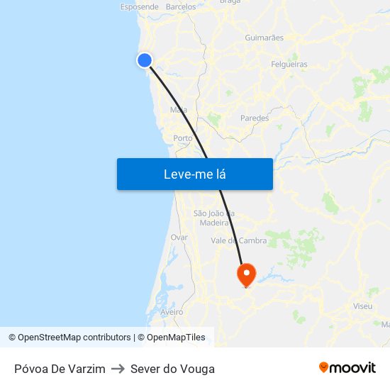 Póvoa De Varzim to Sever do Vouga map