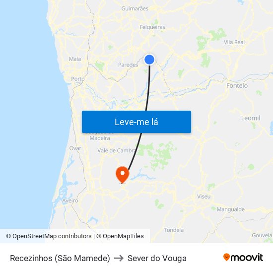 Recezinhos (São Mamede) to Sever do Vouga map