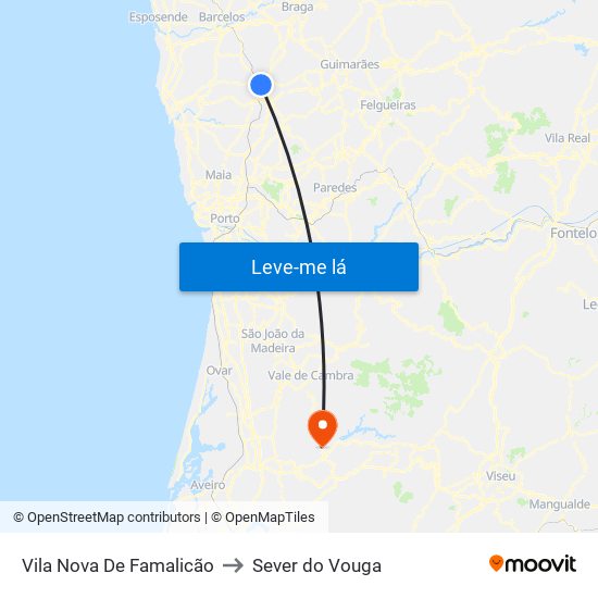 Vila Nova De Famalicão to Sever do Vouga map