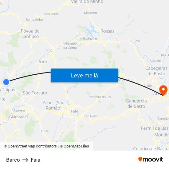 Barco to Faia map