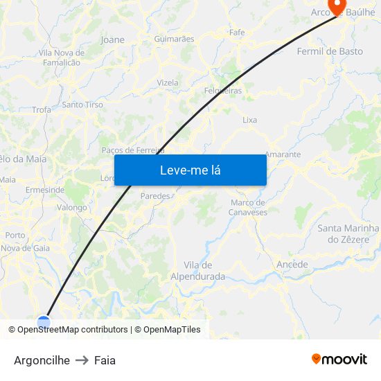 Argoncilhe to Faia map
