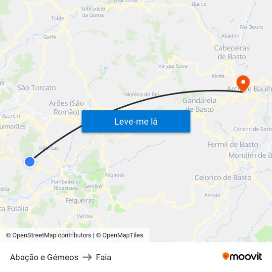 Abação e Gémeos to Faia map