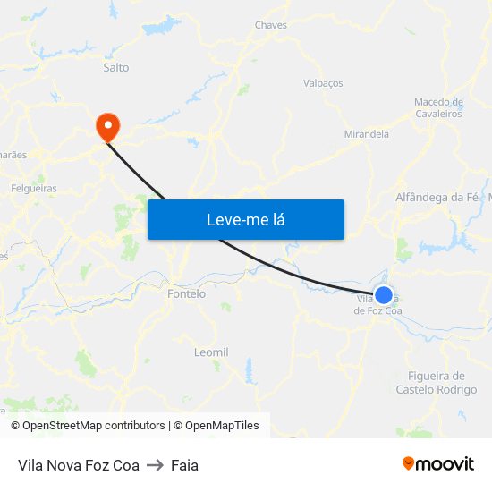 Vila Nova Foz Coa to Faia map