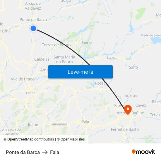 Ponte da Barca to Faia map