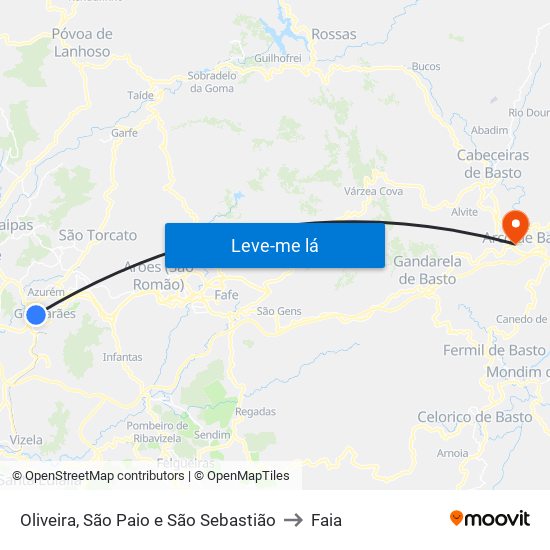 Oliveira, São Paio e São Sebastião to Faia map