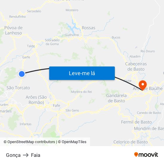Gonça to Faia map