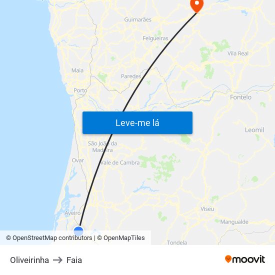 Oliveirinha to Faia map