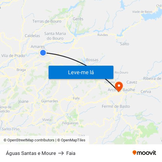 Águas Santas e Moure to Faia map