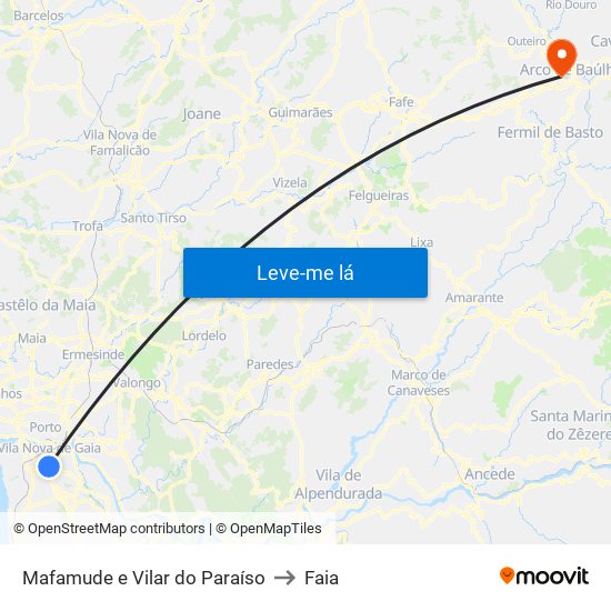 Mafamude e Vilar do Paraíso to Faia map