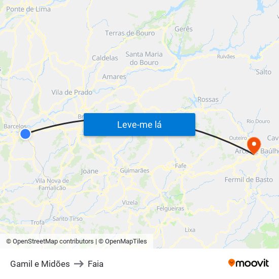 Gamil e Midões to Faia map