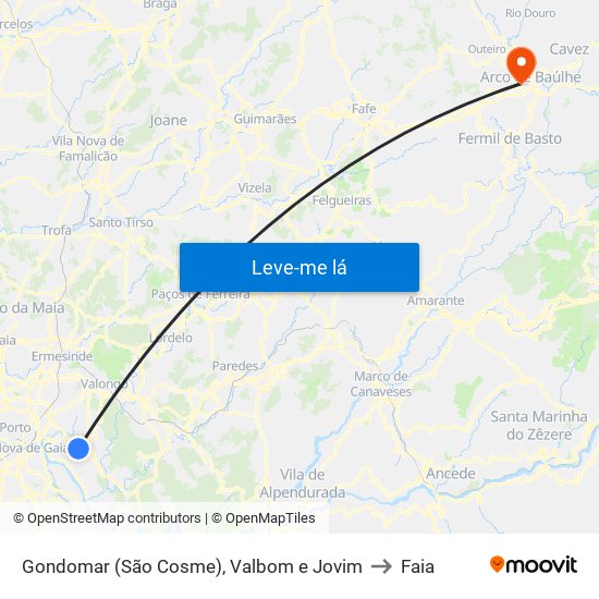 Gondomar (São Cosme), Valbom e Jovim to Faia map