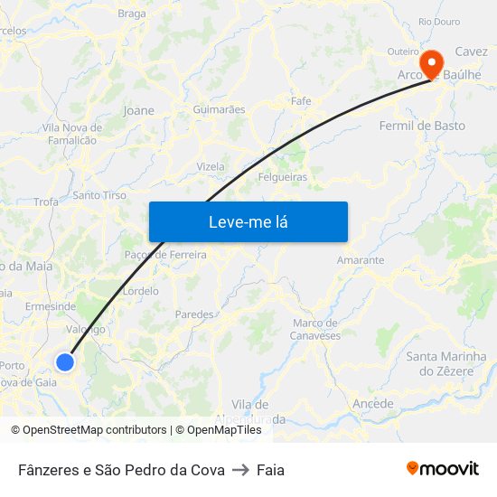 Fânzeres e São Pedro da Cova to Faia map