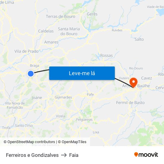 Ferreiros e Gondizalves to Faia map
