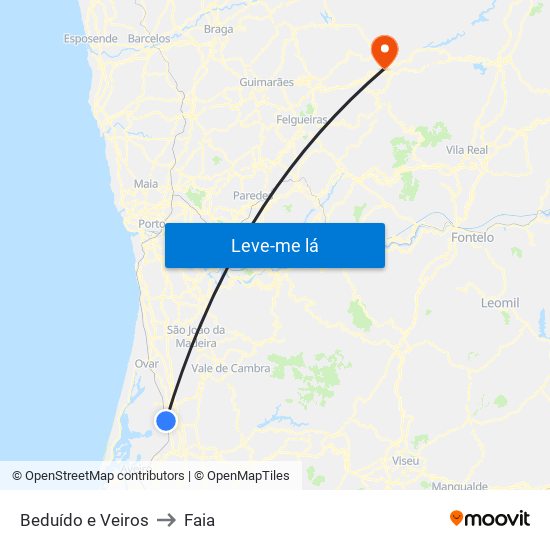 Beduído e Veiros to Faia map