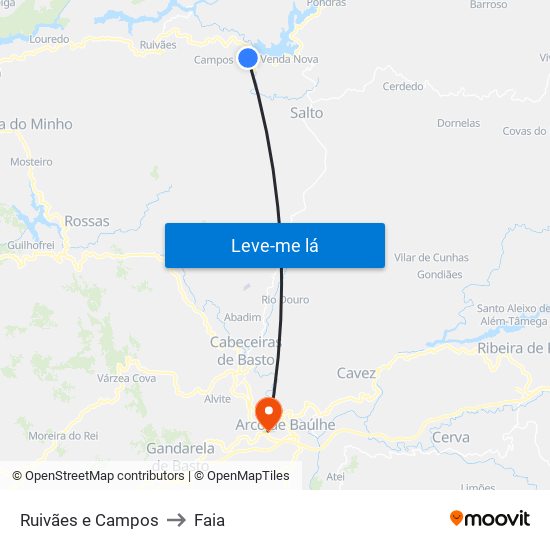 Ruivães e Campos to Faia map