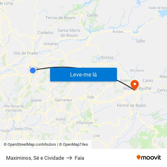 Maximinos, Sé e Cividade to Faia map