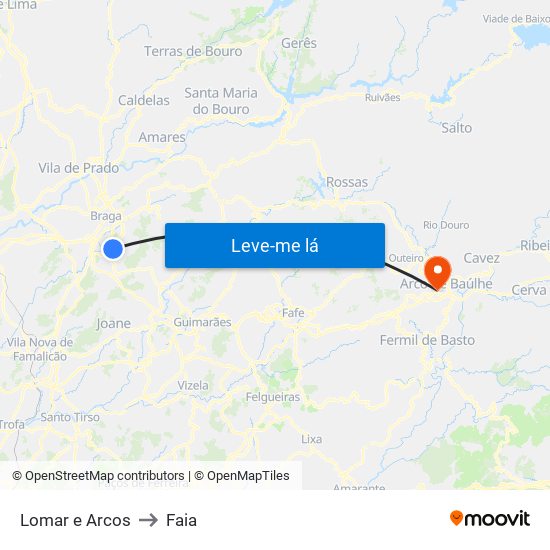 Lomar e Arcos to Faia map