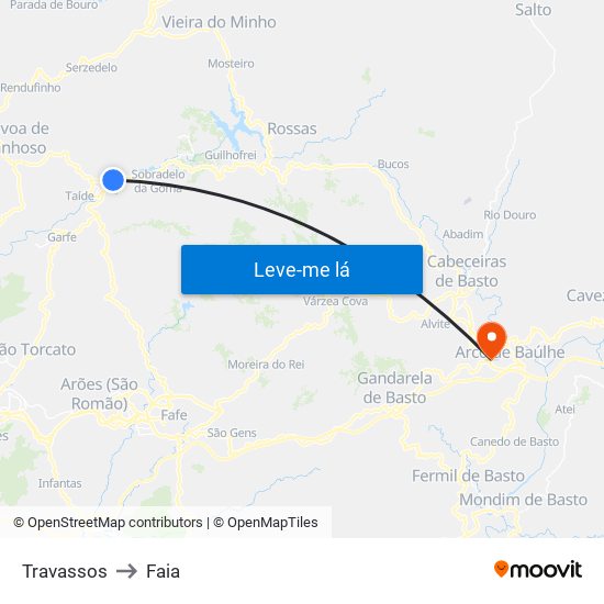 Travassos to Faia map