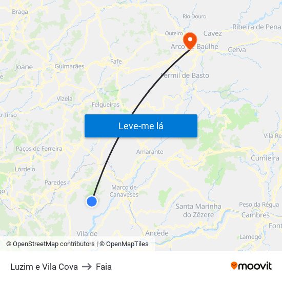 Luzim e Vila Cova to Faia map