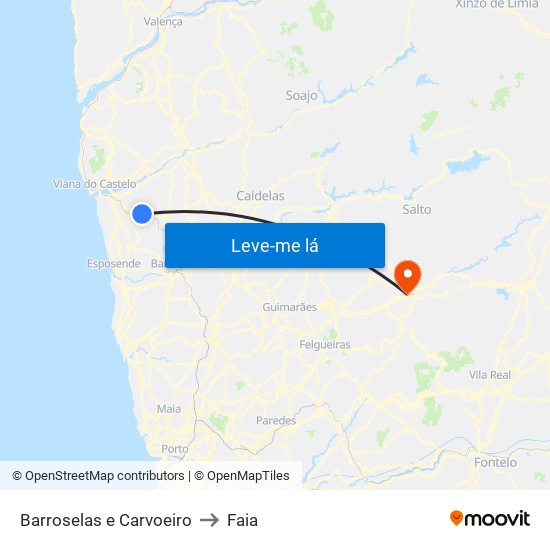 Barroselas e Carvoeiro to Faia map