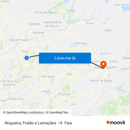 Nogueira, Fraião e Lamaçães to Faia map