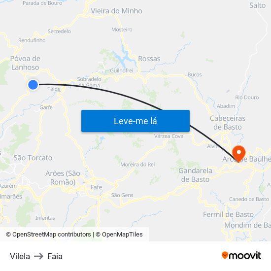 Vilela to Faia map