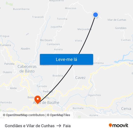 Gondiães e Vilar de Cunhas to Faia map