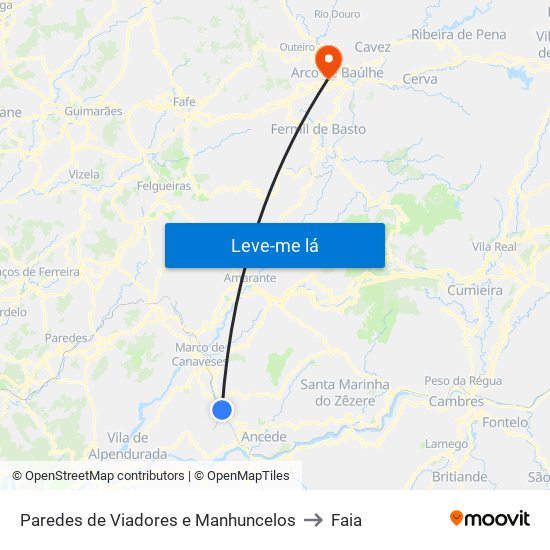 Paredes de Viadores e Manhuncelos to Faia map