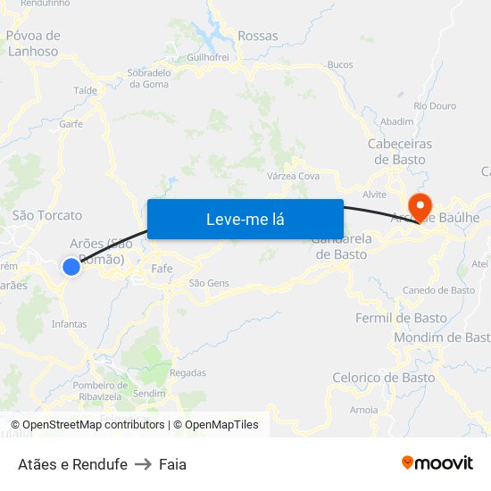 Atães e Rendufe to Faia map