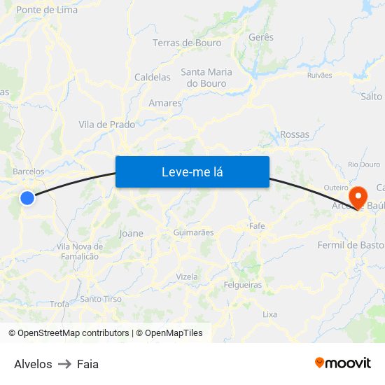 Alvelos to Faia map