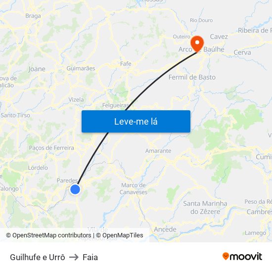 Guilhufe e Urrô to Faia map
