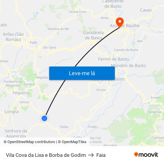 Vila Cova da Lixa e Borba de Godim to Faia map
