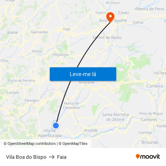 Vila Boa do Bispo to Faia map