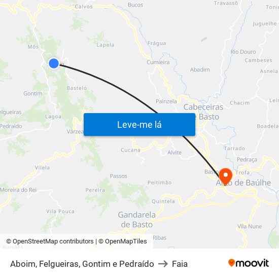 Aboim, Felgueiras, Gontim e Pedraído to Faia map