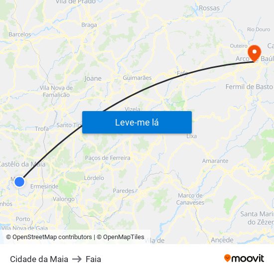 Cidade da Maia to Faia map