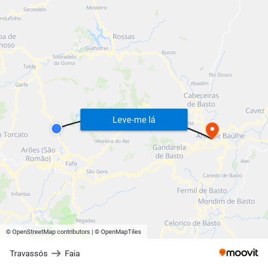 Travassós to Faia map
