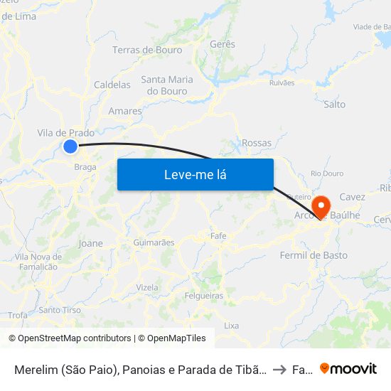 Merelim (São Paio), Panoias e Parada de Tibães to Faia map
