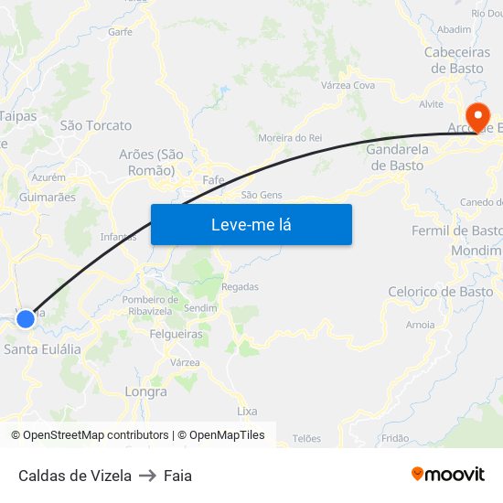 Caldas de Vizela to Faia map