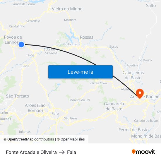 Fonte Arcada e Oliveira to Faia map