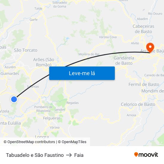 Tabuadelo e São Faustino to Faia map